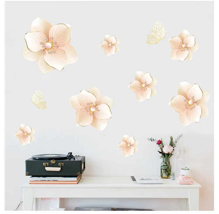 

Chinese Style Begonia Waterproof Self-adhesive Decoration PVC Wall Sticker for Bedroom Livingroom