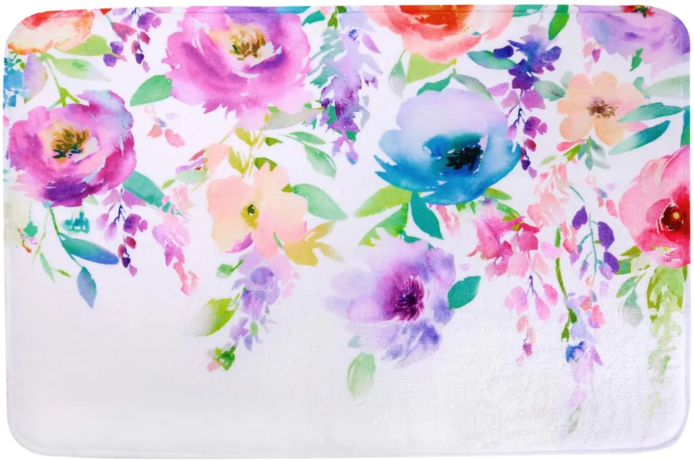 

Watercolor Floral Door Bath Mat Soft Memory Foam Non Slip Bath Rug Shaggy Bathroom Floor Carpet Machine Washable 16" x 24"