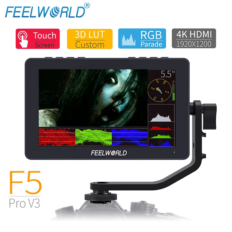 Сенсорный монитор FEELWORLD F5 Pro V3 5 дюйма для камеры DSLR 3D LUT IPS 4K HDMI - Цена: 115.59