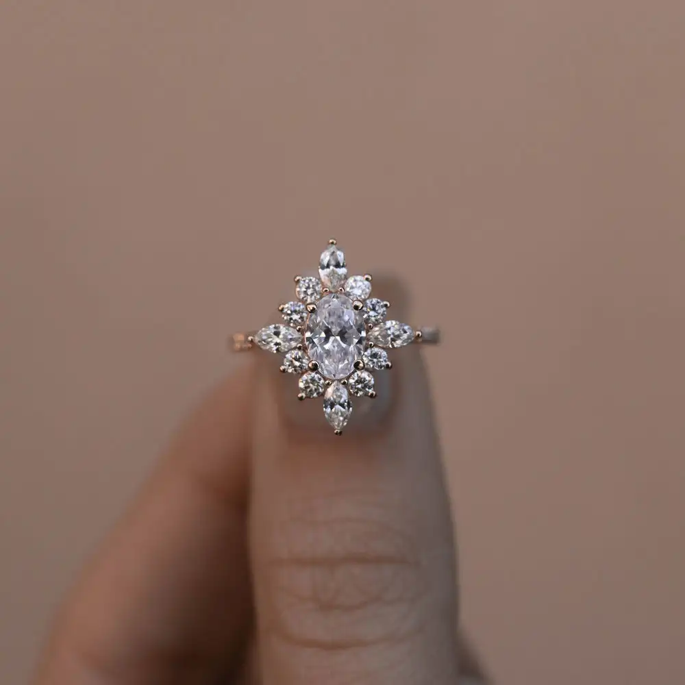 VOVGEMINI Real Moissanite Ring 5x7mm 0.8 Carat Oval Cut 18k 14k Gold VVS1 D Color With GRA Certification