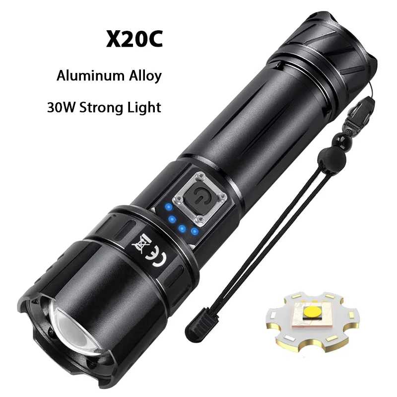 Tolex X20C Powerful Bulbs Long Shot Flashlight Strong 26550 Battery Rechargable Zoom Aluminum Alloy Torch for Camping Outdoor