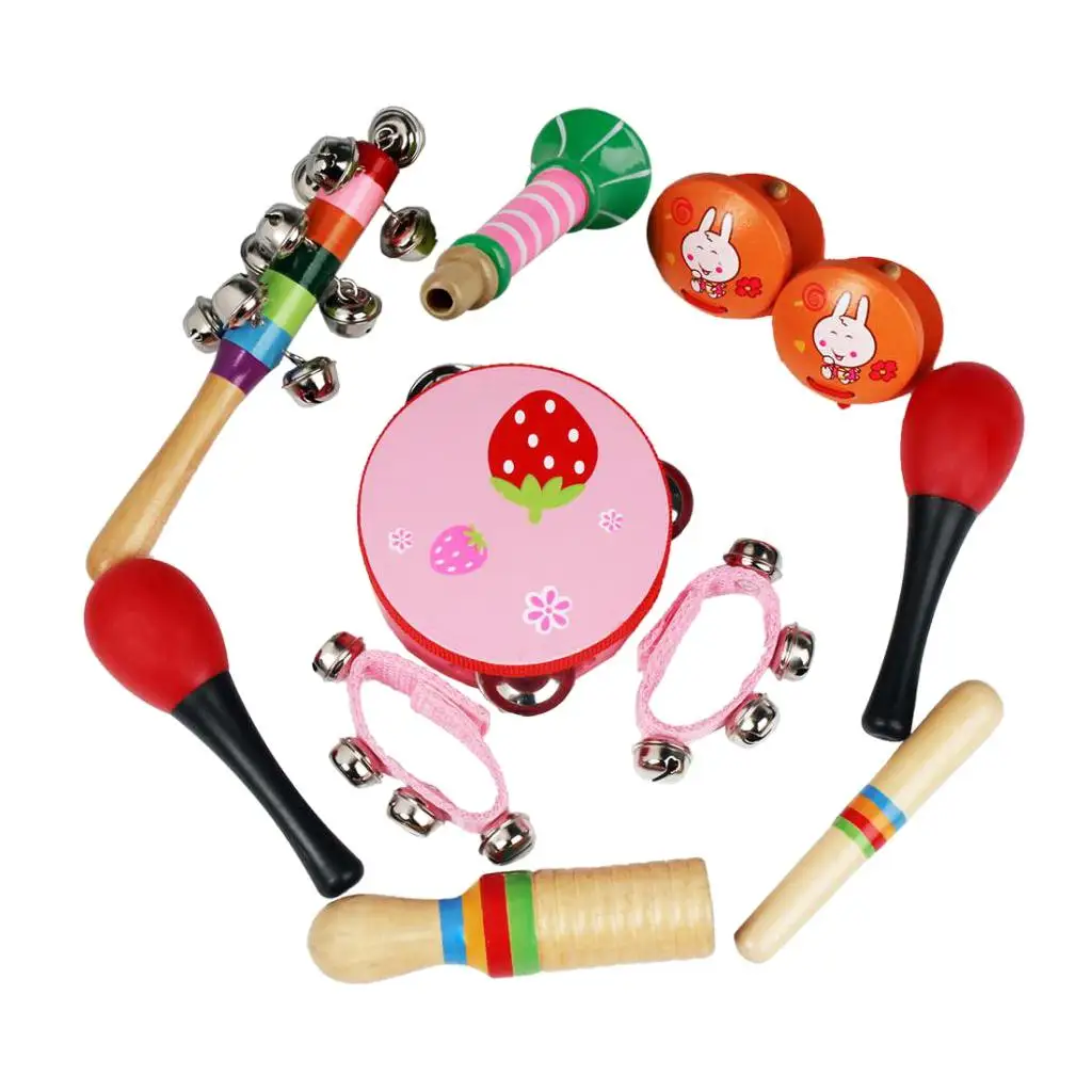 

Kids Musical Instrument Kits Tambourine+Maracas+Finger Castanets+Waist Bells for Early Learning Education