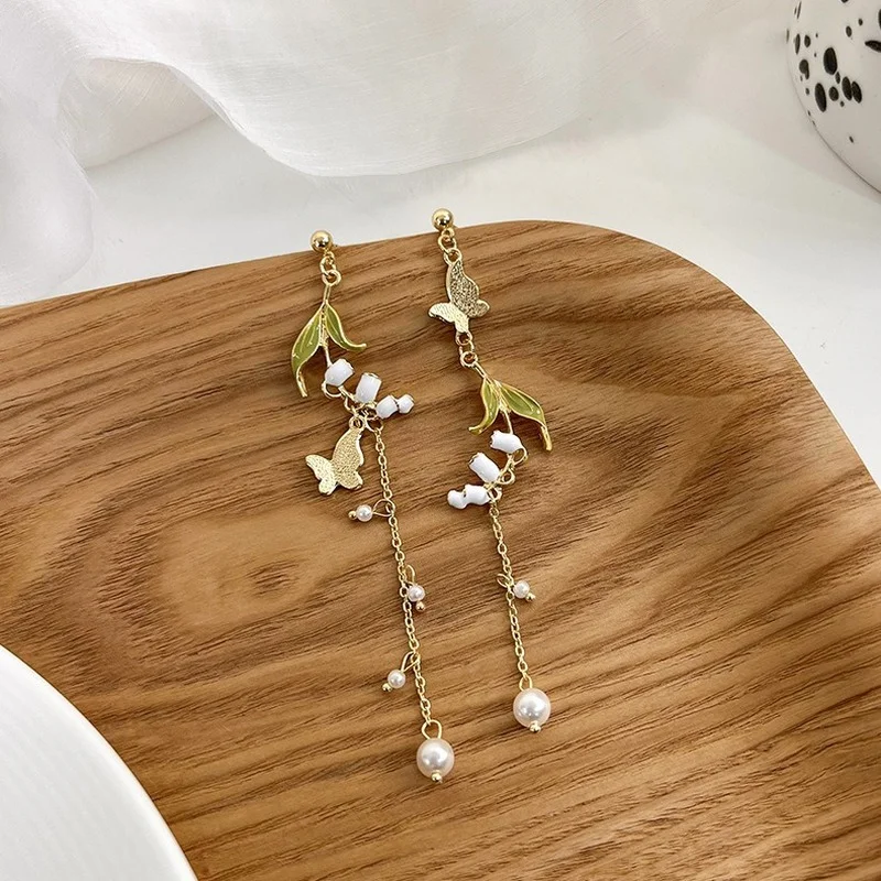 

2022 Korean Fashion Jewelry Statement Simulation Pearl Flower Butterfly Earrings for Women Oorbellen Wholesale