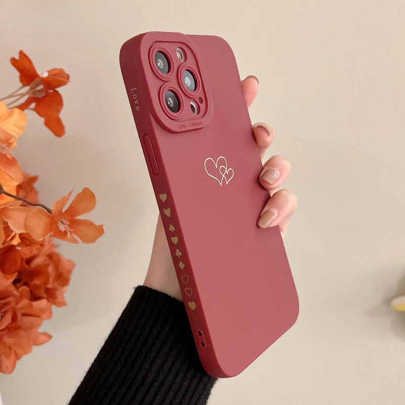 

Candy Color Love Heart Frame Phone Case For iPhone 11 12 13 Pro Max X XR XS Max 7 8 Plus Lens Protection Shockproof Cover