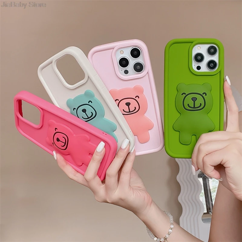 Жидкий Силиконовый противоударный чехол с полным покрытием медведя мягкий