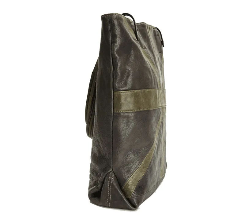 Fashion designer luxury genuine leather men's green tote bag leisure outdoor travel real cowhide shoulder bag shopping handbag