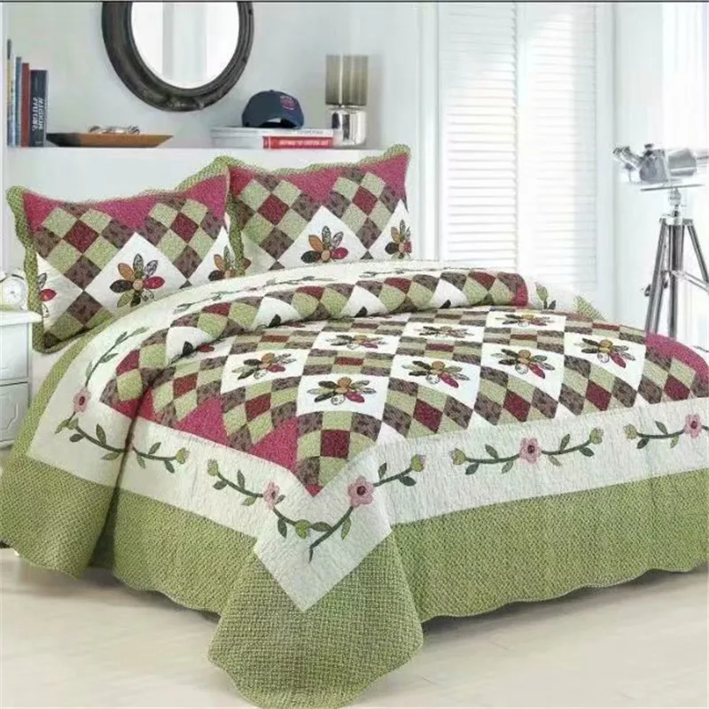 Handmade 100% Cotton Quilted Bedspread Set Patchwork Linen Blanket Soft Cubrecam Bed Cover Colcha Summer Quilt Set Sheet 3Pieces