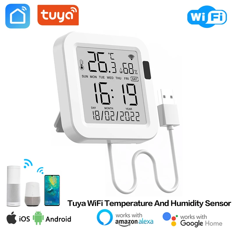 

Tuya Smart Home WiFi Temperature And Humidity Sensor With Backlight Via Smartlife APP Remote Control Work With Alexa Google Home