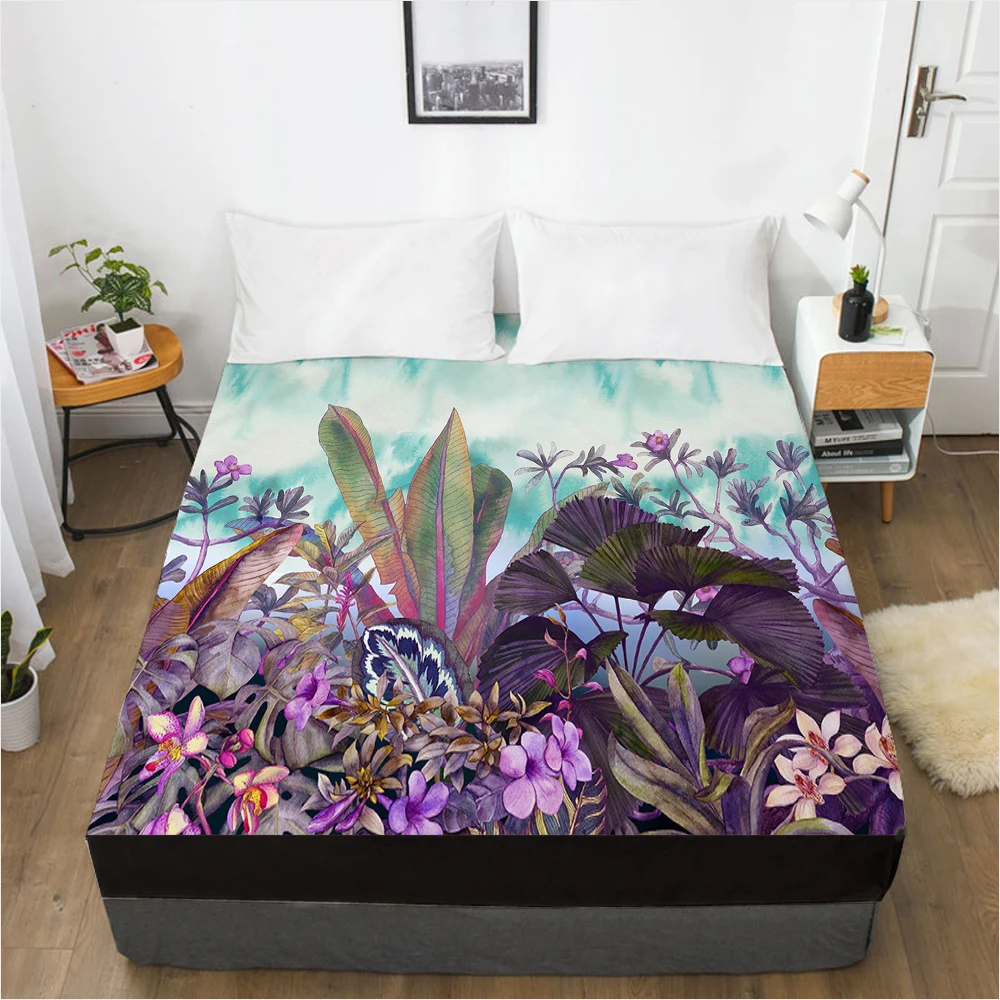 

1pc Elastic fitted sheet bed sheet With An Elastic Band 160x200 Customizable size Mattress Cover Bed cover Bedding tropic purple