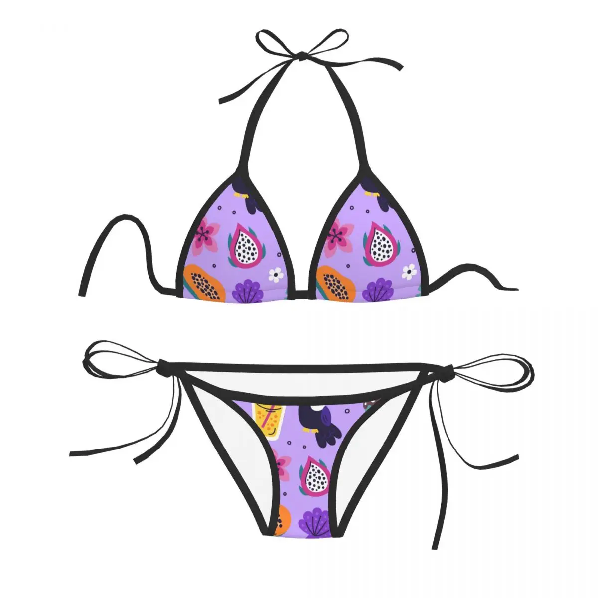 

Женский сексуальный комплект бикини с бюстгальтером пуш-ап, Холтер, стринги, бразильский купальник, одежда для купания, пляжная одежда, Купальный бюстгальтер с попугаями, летняя папайя