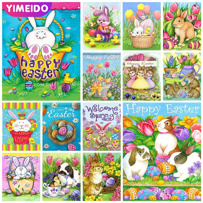 

YIMEIDO Animal Rabbit AB Diamond Painting Kits Zipper Bag Flower Egg Handmade DIY Happy Easter Diamonds Embroidery Home Decor