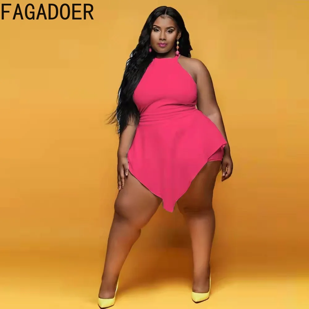 FAGADOER Plus Size Solid Shorts Rompers L-4XL Women Sleeveless One Piece Jumpsuits Summer Fashion Streetwear 2022 New Clothing