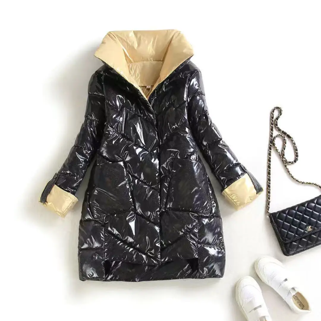 

Down Cotton Coats Womens 2022 Autumn Winter New Fashion Slim Padded Jackets Women Shiny Large Size Plus fleece Long Parkas