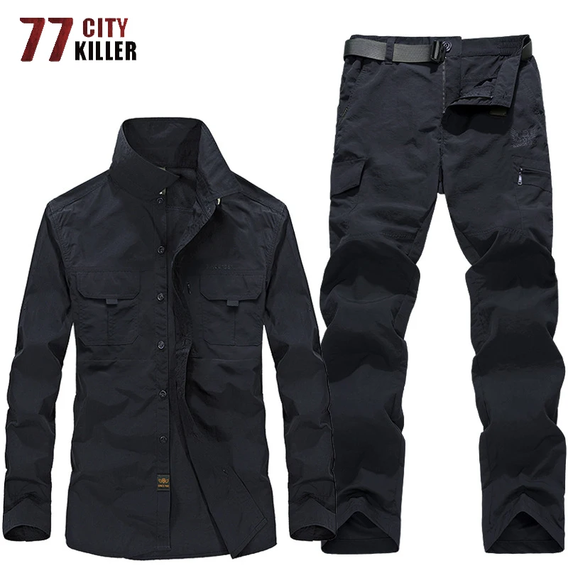 77 городская Военная униформа летние быстросохнущие рубашки + брюки-карго