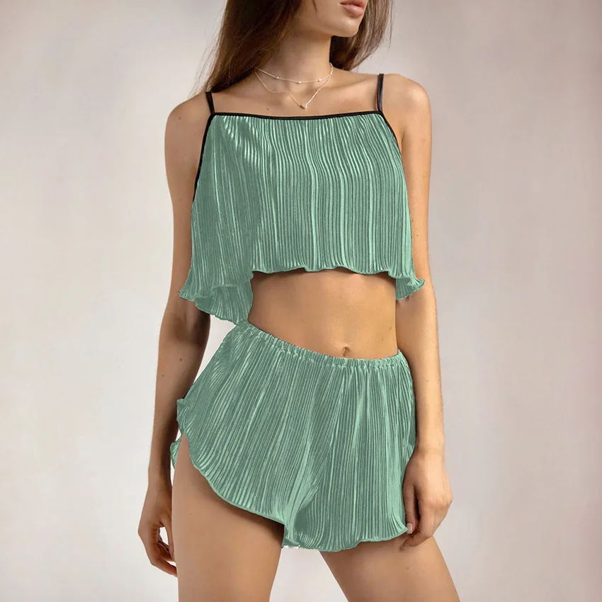 

Womens Girls Sexy Sleepwear Set Cami Top and Shorts Solid Color Fashion Soft Pijamas for Girls