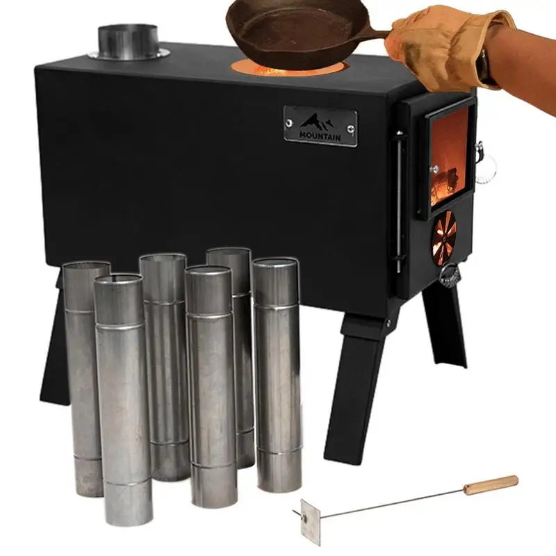 

Camping Wood Stove Stainless Steel Hot Tent Stove With Chimney Pipes Indoor Cooking Heating Boiling Water Stoves For Home