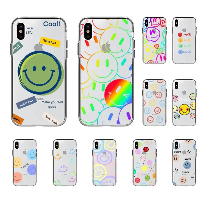 

YNDFCNB Cute Cartoon Smile Flower Phone Case For iPhone 14 13 12 11 Pro Max Mini X Xs XR 6 7 8 Plus SE 2020 Transparent Case