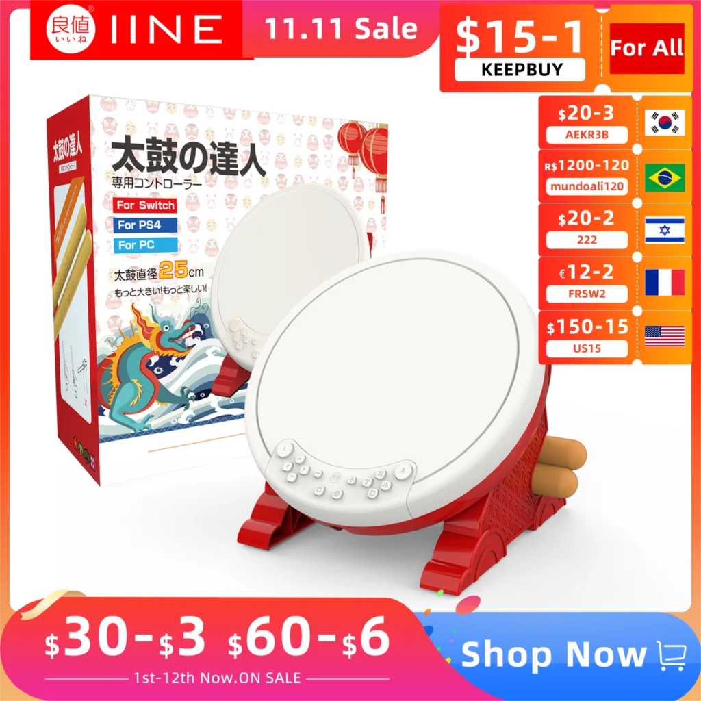 

IINE Taiko Drum Master Compatible Nintendo Switch/Lite/OLED