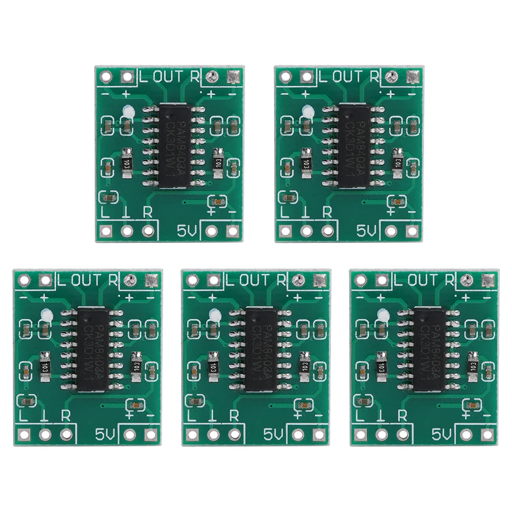 

5PCS 2.5-5.5V Mini Power Amplifier Board USB Power Supply 2x3W Class D High Efficient PAM8403 Digital Amplifier Module