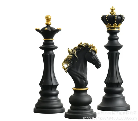 

Creative chess resin decoration window model room college home decoration black and white chess decorative ornaments sculpture H