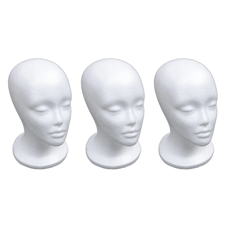 

3X Female Foam Mannequin Head Model Hat Wig Display Stand Rack White