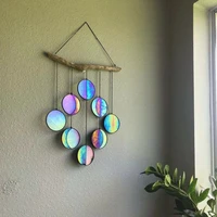 in stock clear rainbow iridized moon phase art wall hanging stained glass moon phase wall decor room decoration aesthetic