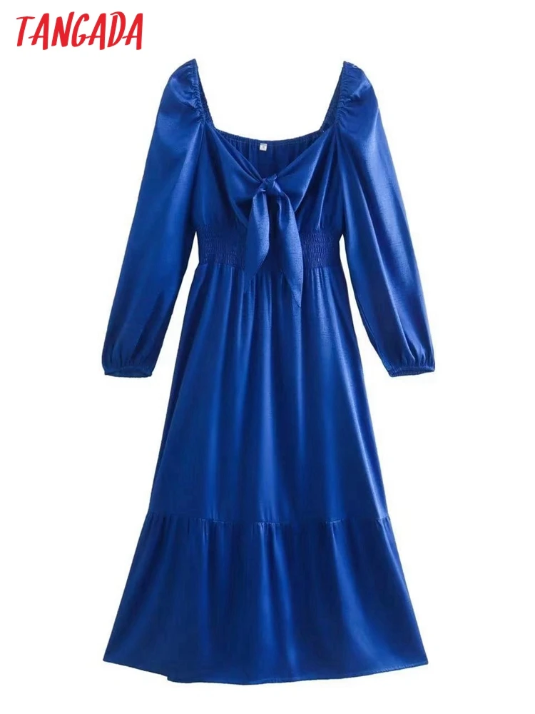 

Tangada 2022 модное женское однотонное платье миди с длинным рукавом, женское винтажное платье 1F41
