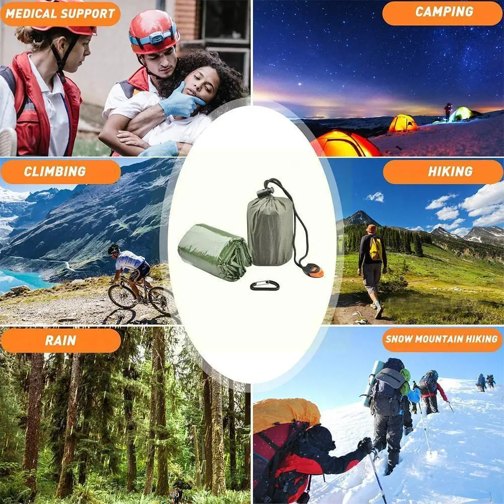 

Уличный спальный мешок для экстренных ситуаций Кемпинг Bivy Выживание аварийное одеяло термальный ветрозащитный прочный водонепроницаемый ...