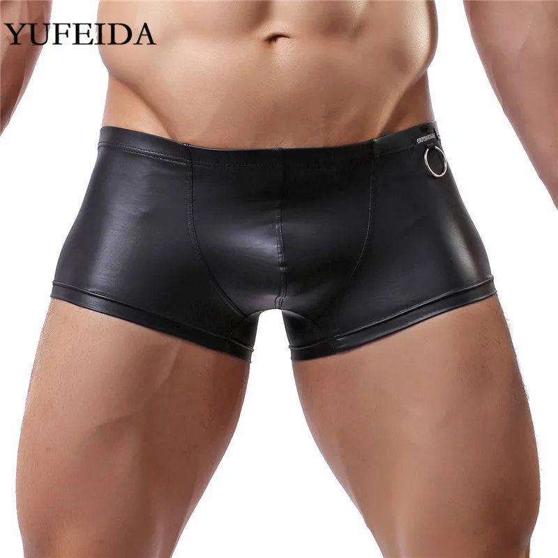 

Mens Underwear Sexy Men Boxers Faux Leather Boxer Shorts Tight Trunks Underpants Male Gay Sissy Panties Penis Pouch Boxershorts