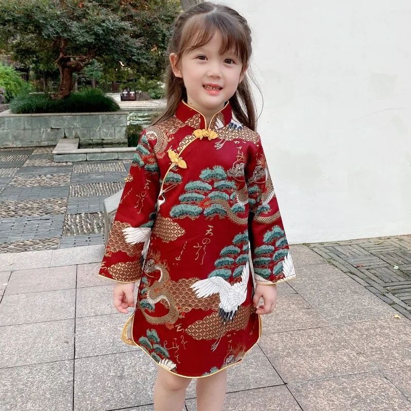 Vintage Chinese Traditional Embroidery Cheongsam For Girls Tang Suit New Year Dress Kids |