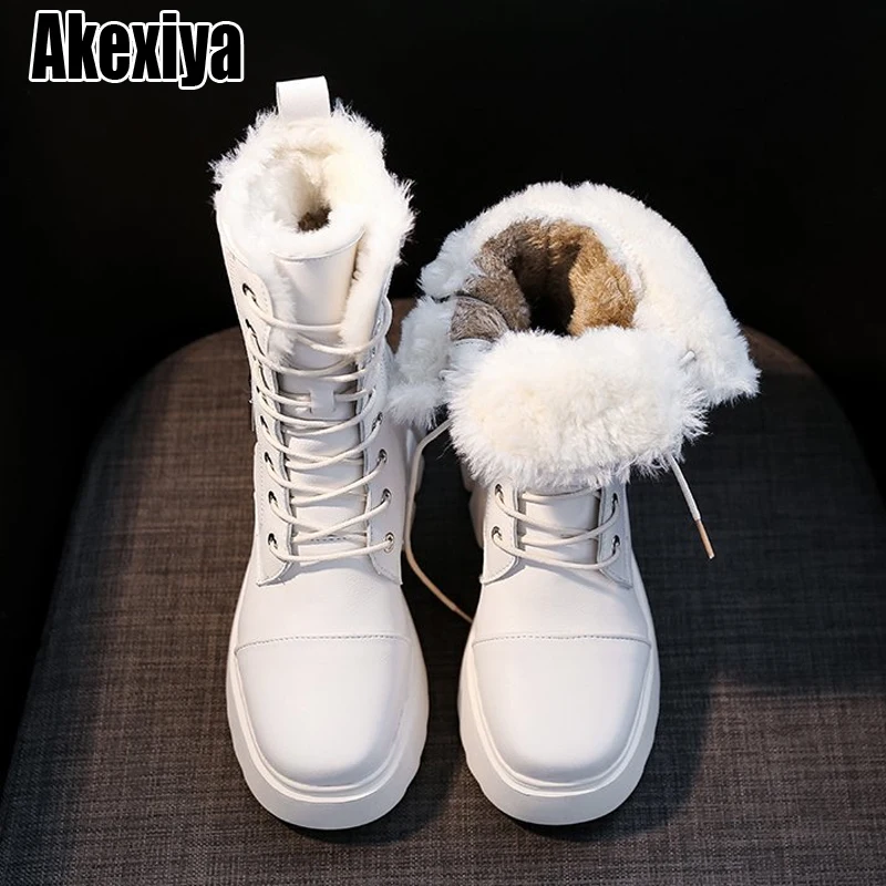 

New Women Winter Ankle Boots PU Leather Warm Plush Snow Boots Female Height Increase Shoes Woman Zip Chunky Platform Booties
