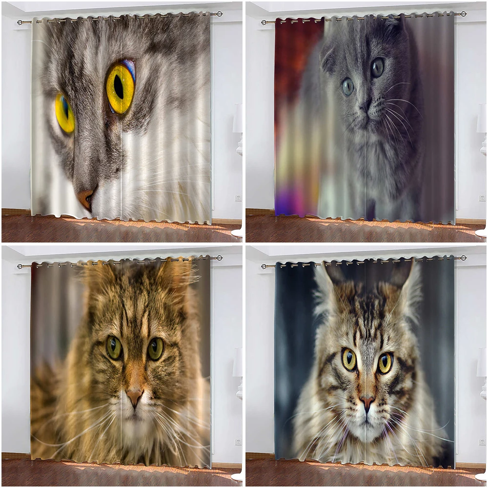 

Занавески с милым котом и 3D принтом, занавески для домашних животных, затемняющие занавески для гостиной, декоративные занавески для дома, з...