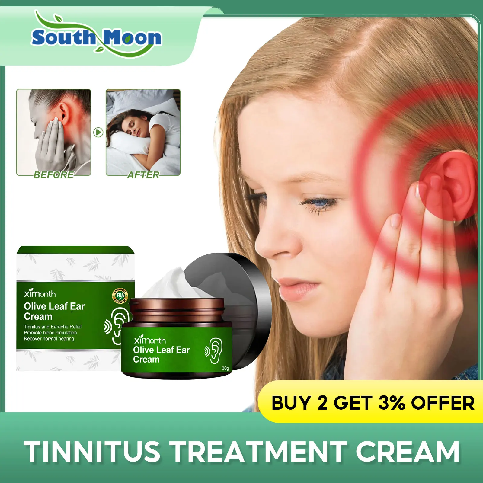 

Tinnitus Treatment Cream Ear Pain Itch Relief Protect Hearing Loss Cure Deafness Improve Listening Migraine Ear Ringing Ointment