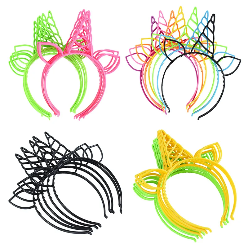 

5pcs Plastic Unicorn Headband Cat Ear Crown Hairbands Girls Kids Baby Shower Birthday Party Decoration Hair Accessories Headwear