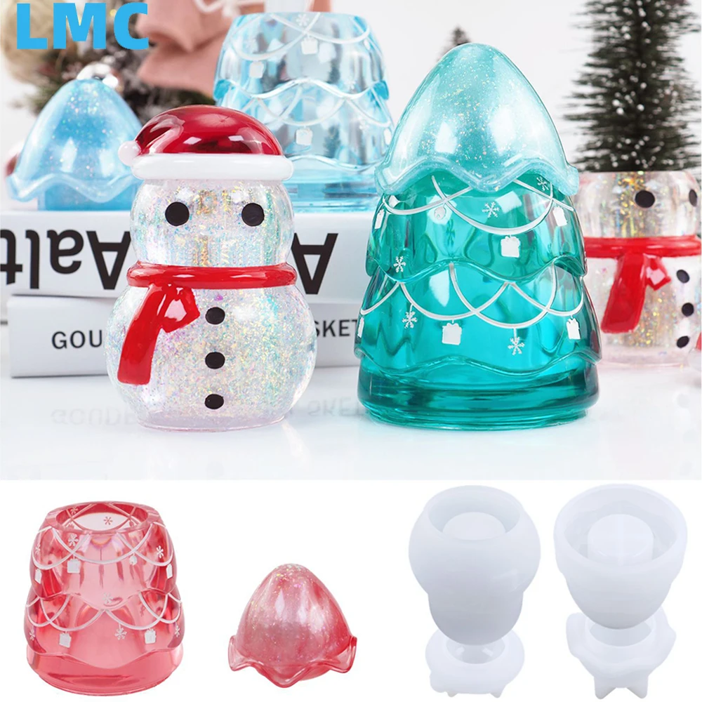 

LMC DIY Crystal Epoxy Resin Mold Christmas Tree Snowman Storage Jar Bottle Candy Jewelry Storage Decoration Home Oranment Molds