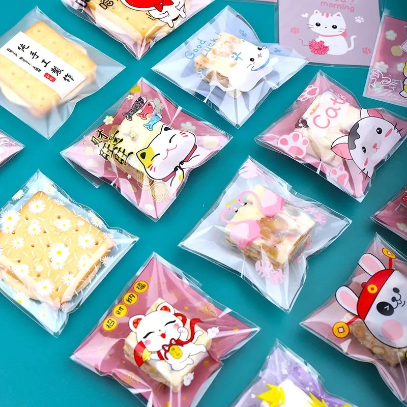 

300pcs Candy Bags Biscuits Self-adhesive Plastic Bags Snacks Baking Gifts Candy Packaging Christmas and New Year Home Decoration