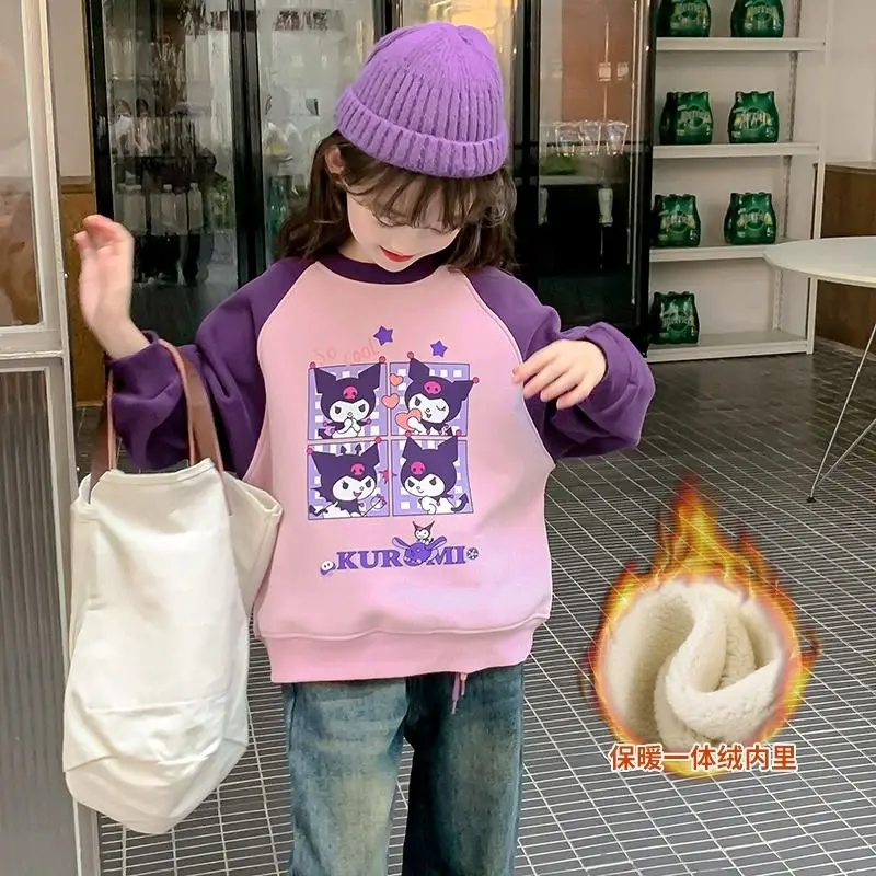 

Новинка Kawaii аниме Sanrios Kuromi детская флисовая толстовка Модный пуловер для девочек топы Осень Зима толстые свитшоты милая детская одежда