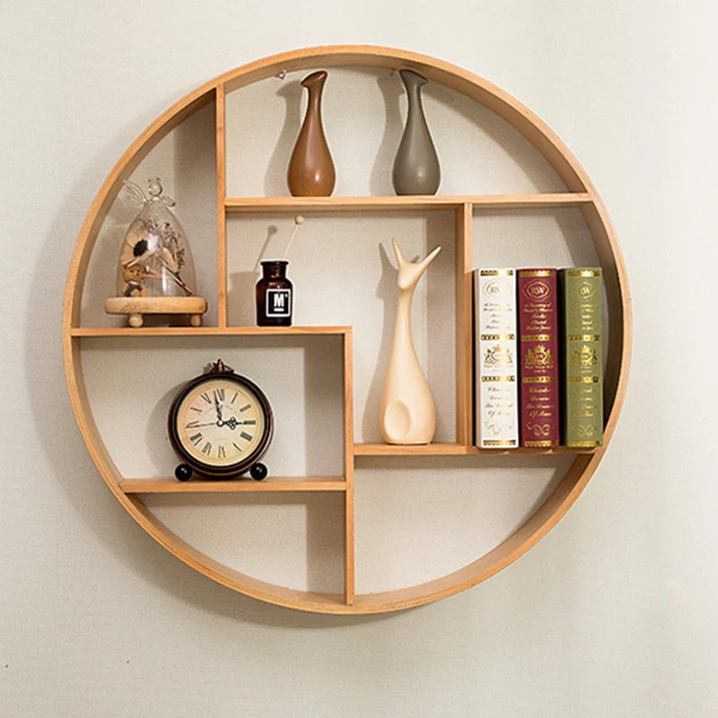 

Nordic Solid Wood Round Wall Hanging Grid Shelf Living Room Receives The Porch Decoration Partition Storage Rack Space Saving