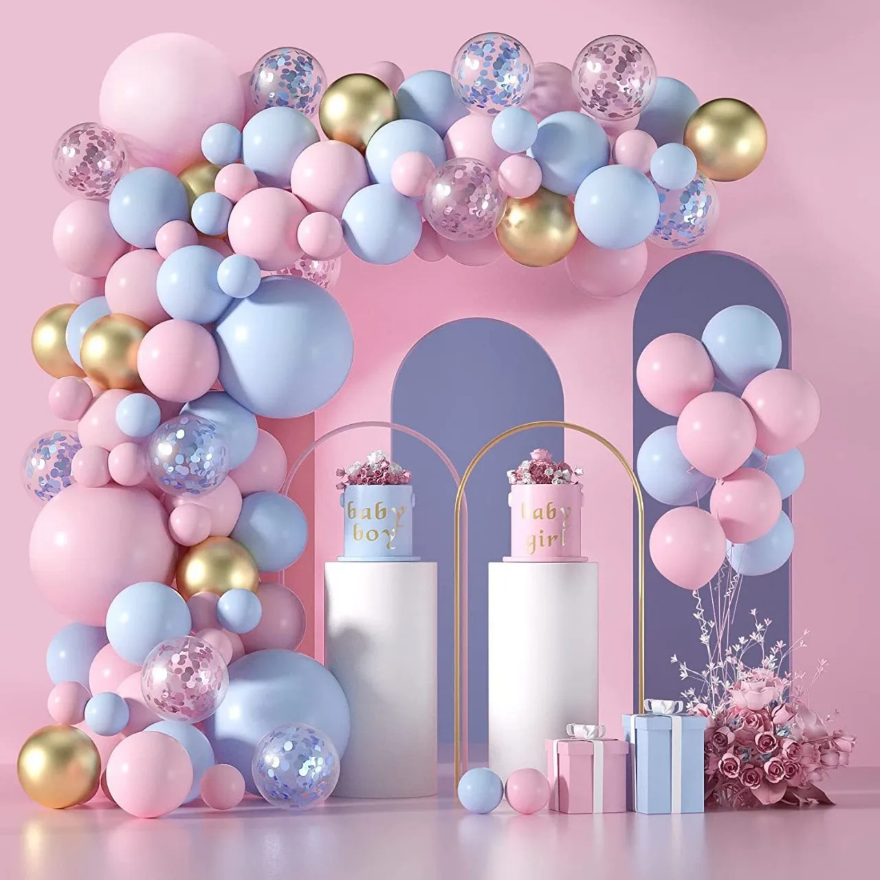

Macaroon blue pink balloon chain arch set balloon package party decoration