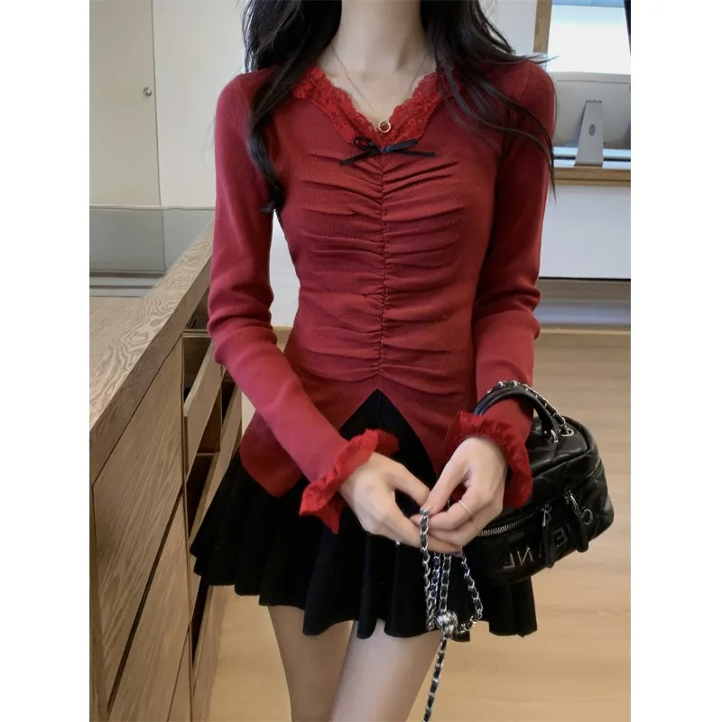 Французский кружевной плиссированный бант с v-образным вырезом и длинными