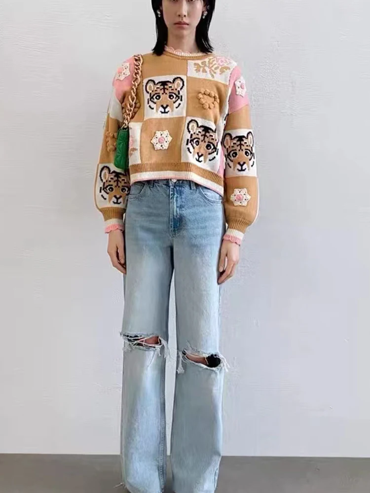 

High quality pullover 2023 autumn and winter new style comfortable loose animal jacquard pattern sweater tops women's knitwear