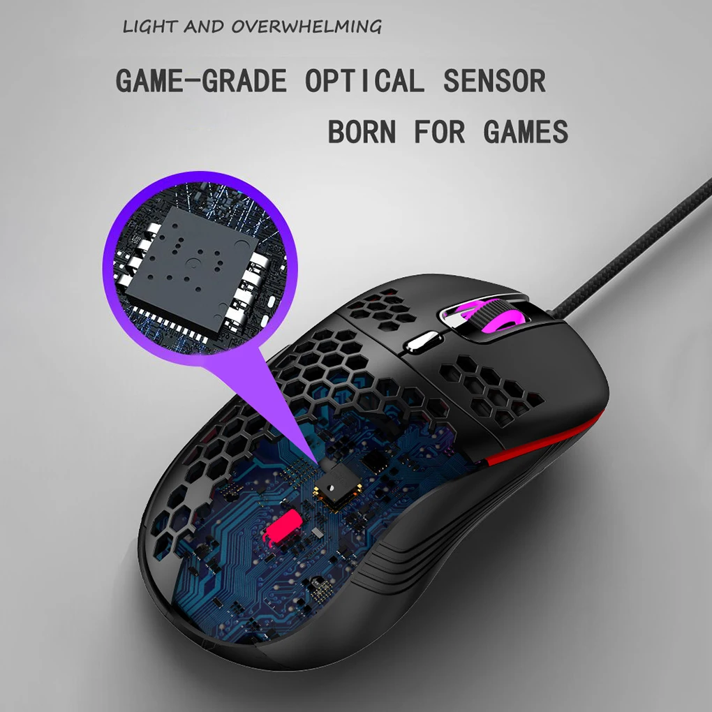 

Lightweight RGB Gaming Mouse 7200DPI Honeycomb Shell Ergonomic Mice with Ultra Weave Cable For Computer Gamer PC Desktop