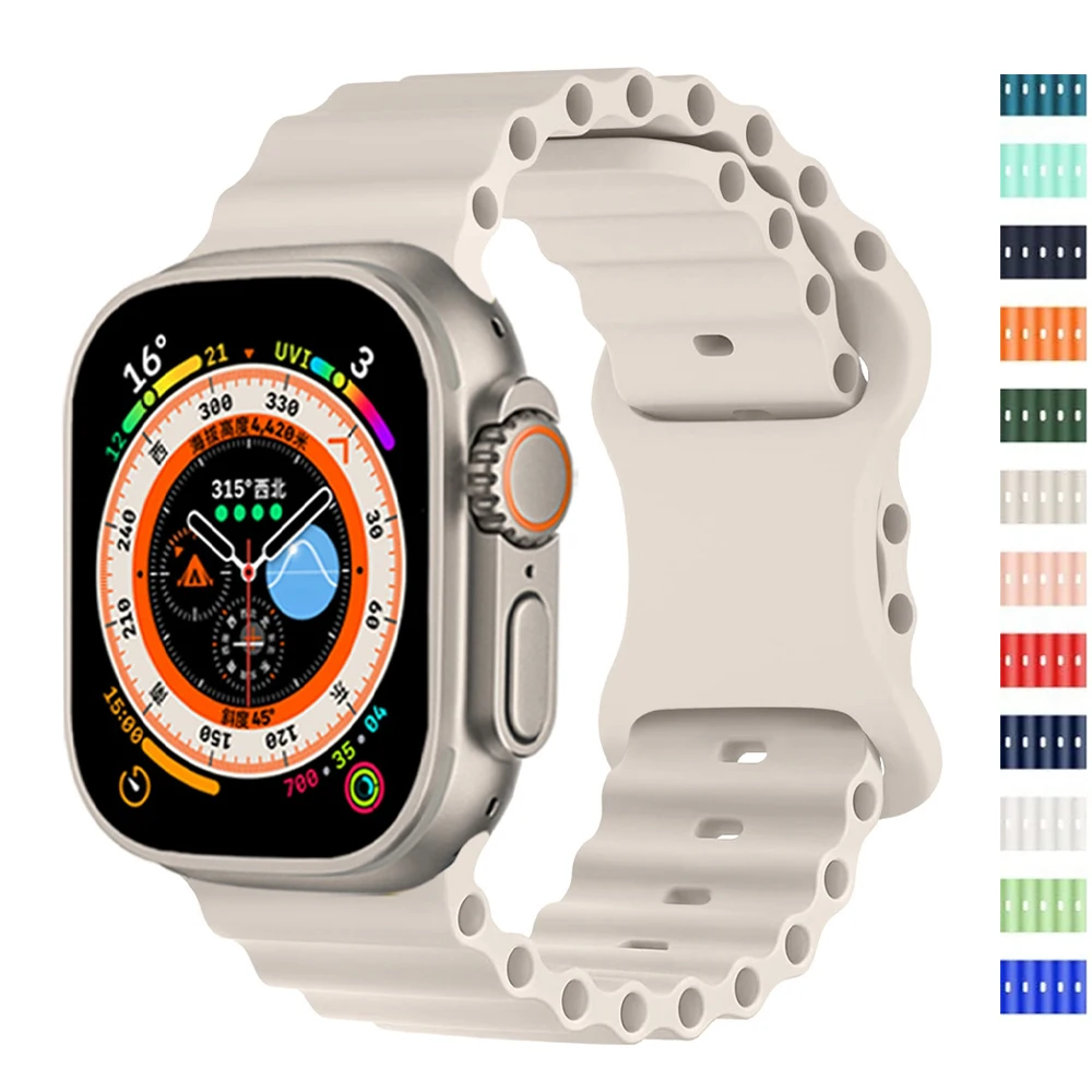 

Ocean Band for Apple Watch Strap Ultra 49mm 45mm 44mm 42mm 40mm 41mm Silicone bracelet Correa iWatch Series 9 7 6 3 SE 8 5 4 3 2
