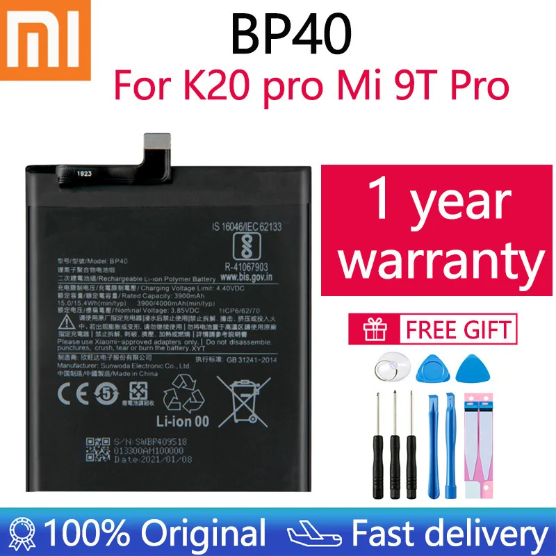 

BP40 4000 мАч Xiao mi Оригинальный аккумулятор для Xiaomi Redmi K20 Pro / Mi 9T Pro BP40 высококачественные сменные батареи для телефона
