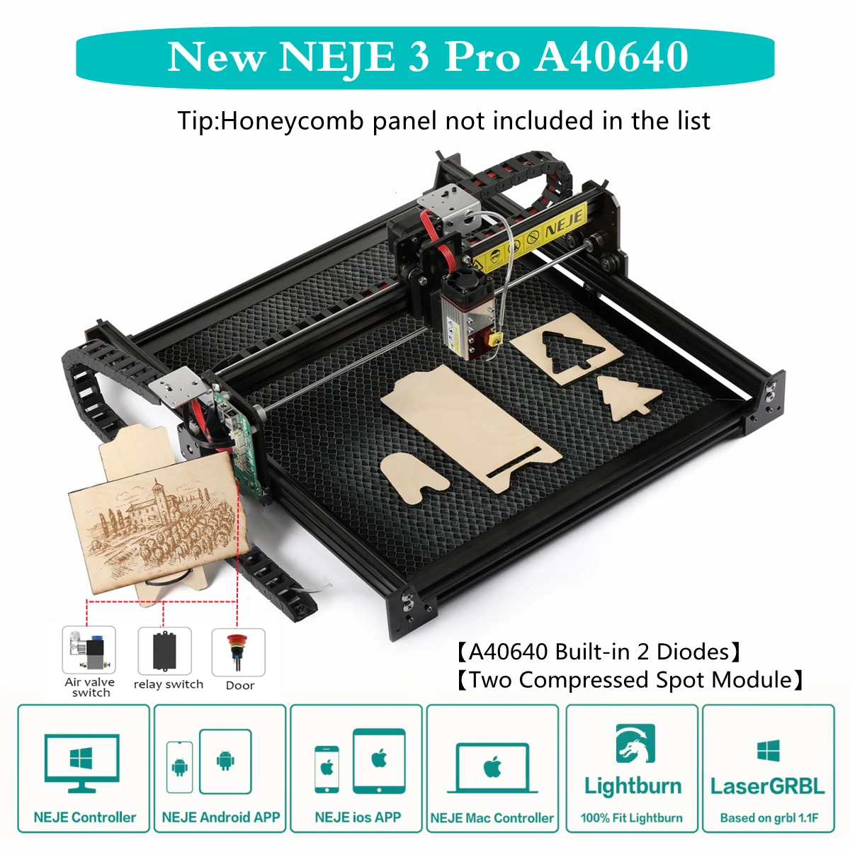 

NEJE 3 Pro A40640 80W CNC Laser Engraver Metal Printer Wood Cutter Router Bluetooth Stainless Steel Engraving Tools Lightburn