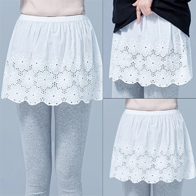 

652F Женский удлинитель рубашки для свитера с вышивкой, многослойный топ с цветочной вышивкой и нижней юбкой