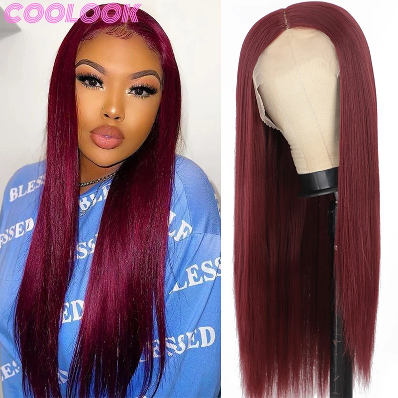 

Natural Straight Lace Front Wig Long Bug Part Lace Wig Ombre Red Synthetic Lace Frontal Wigs for Women African American Cosplays