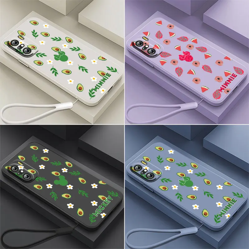 

Avocado Watermelon Mickey Minnie Phone Case For Xiaomi Redmi K50 K40 10X 10 9T 9AT 9A 9C 9 8A 8 7 6A 5A Gaming Pro Liquid Rope