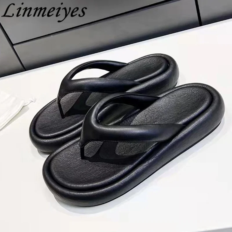 

Summer Flat Slippers Women Flip Flops Casual Beach Shoes Genuine Leather Slides Lady Black White Slippers Woman Zapatillas Mujer