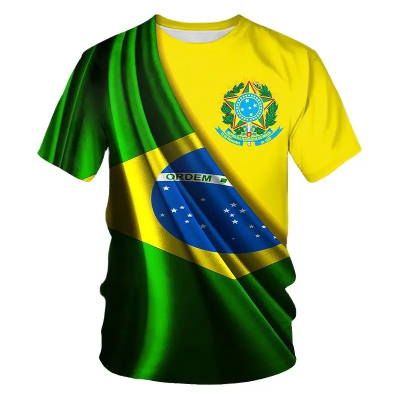 

Brasil Summer Men's T-shirt Brazil National Emblem Flag Print Casual T-shirt O Neck Loose Short Sleeve Large Size Men's Clothing